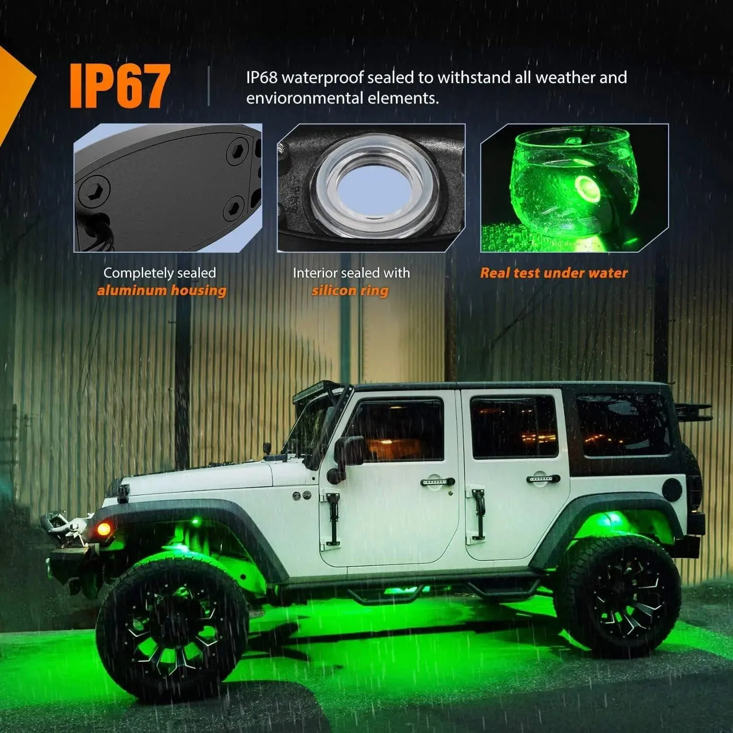 Green LED Rock Lights (6 Pcs)