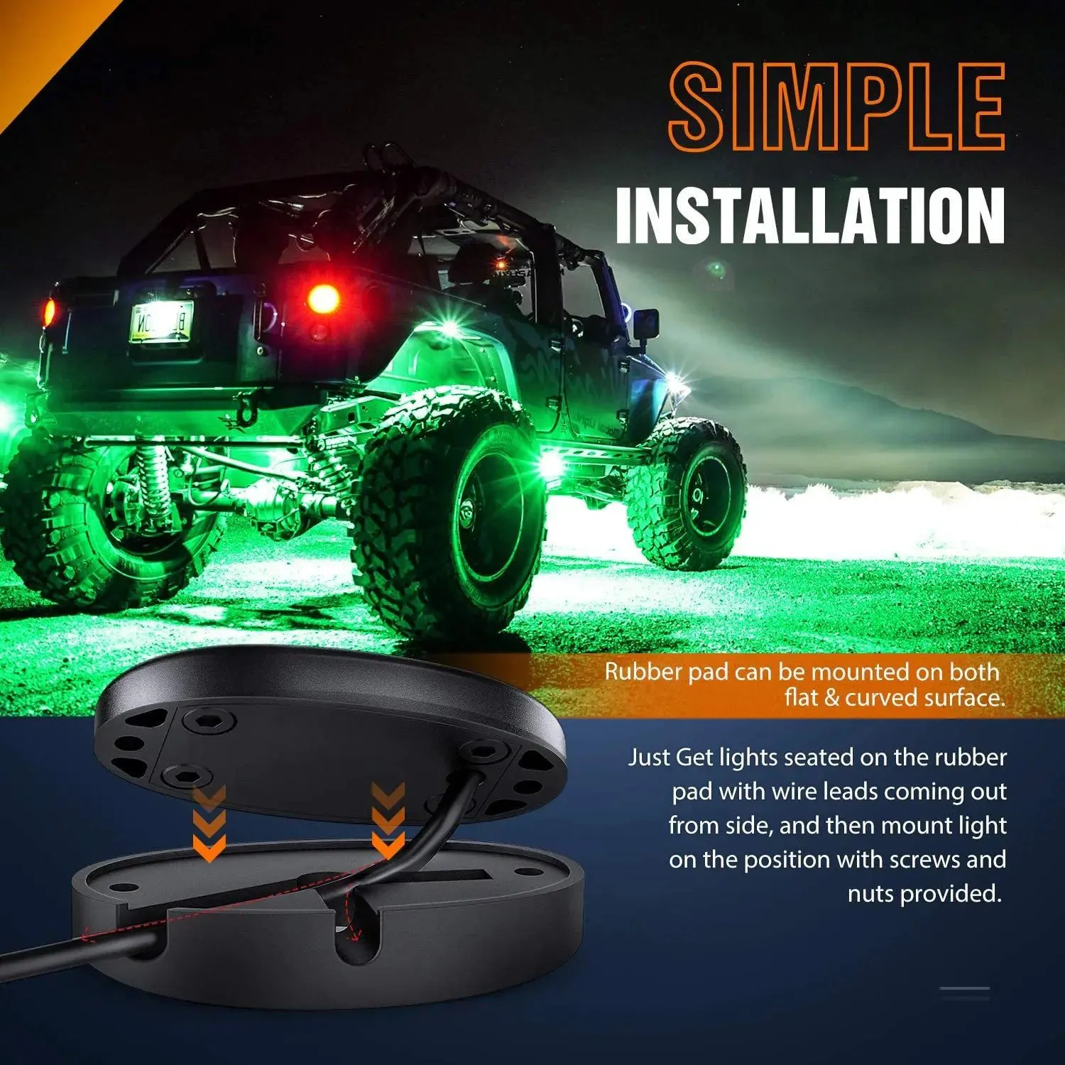 Green LED Rock Lights (6 Pcs)