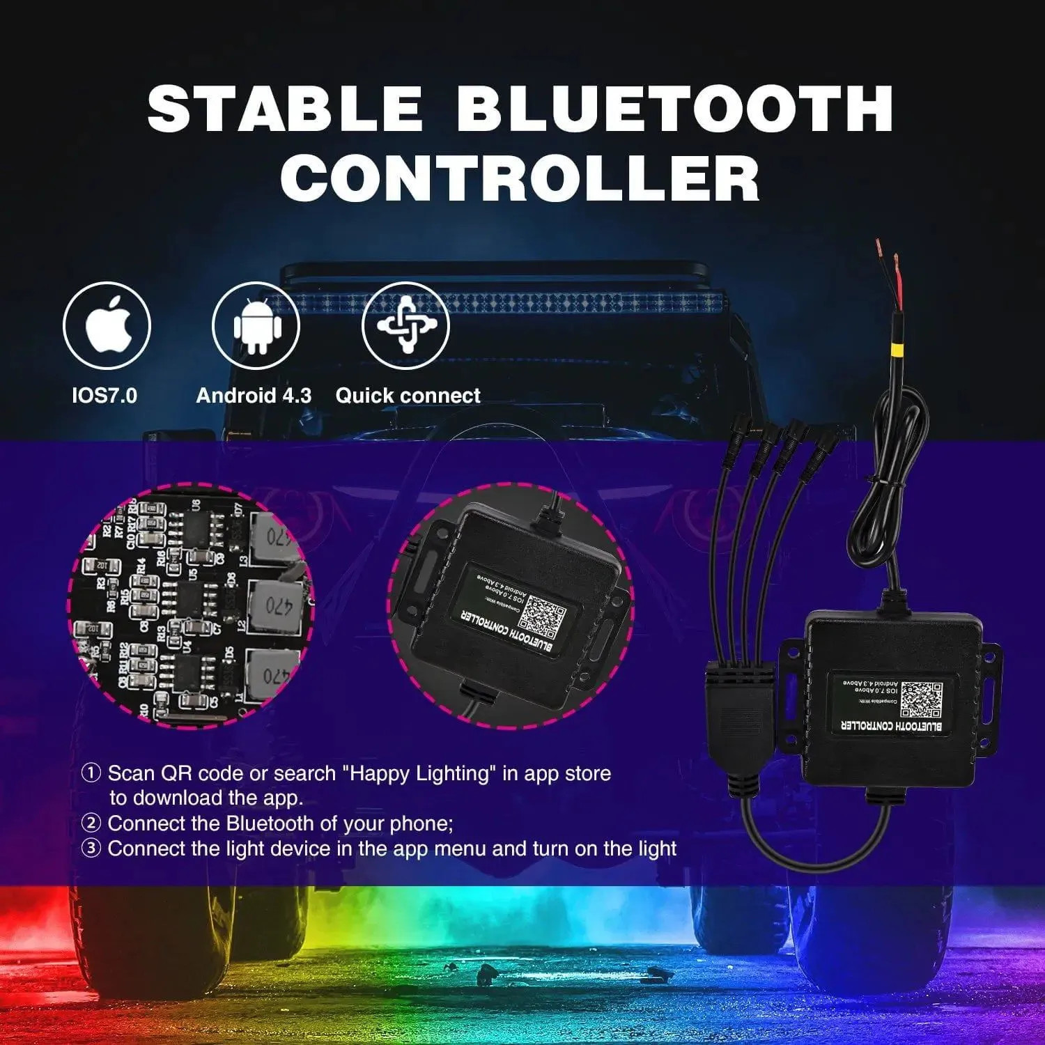 LED RGB Rock Lights Bluetooth Underglow Multicolor Neon (4 Pods)