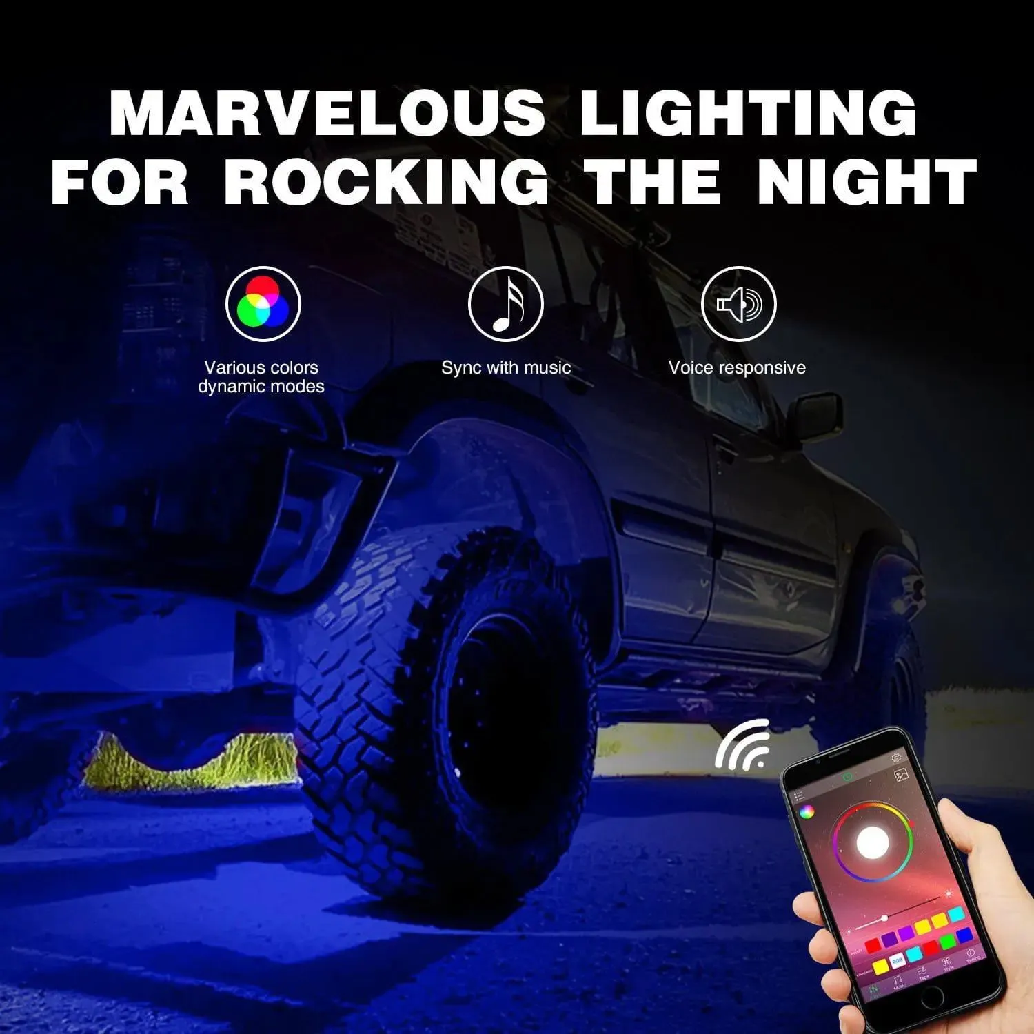 LED RGB Rock Lights Bluetooth Underglow Multicolor Neon (4 Pods)