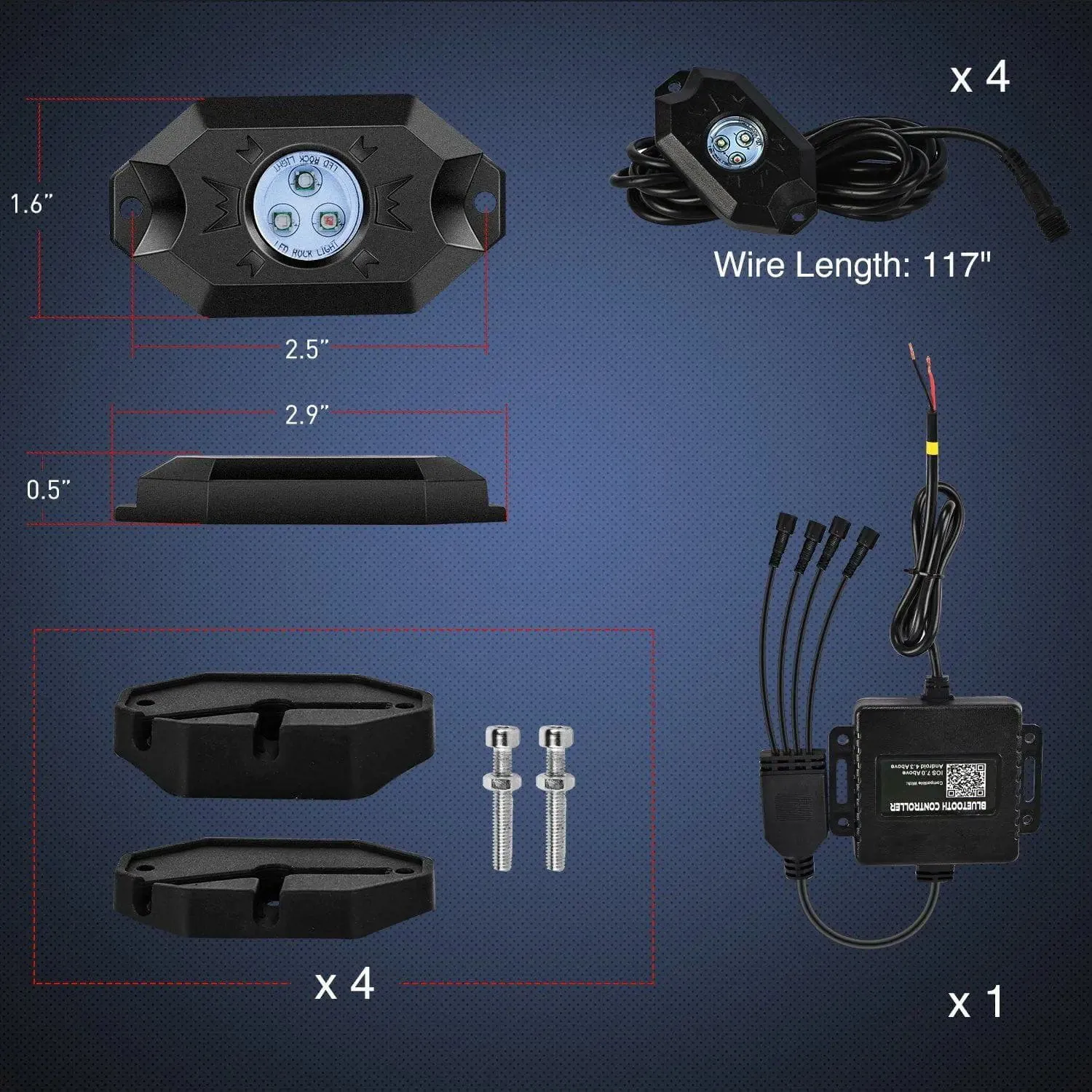 LED RGB Rock Lights Bluetooth Underglow Multicolor Neon (4 Pods)
