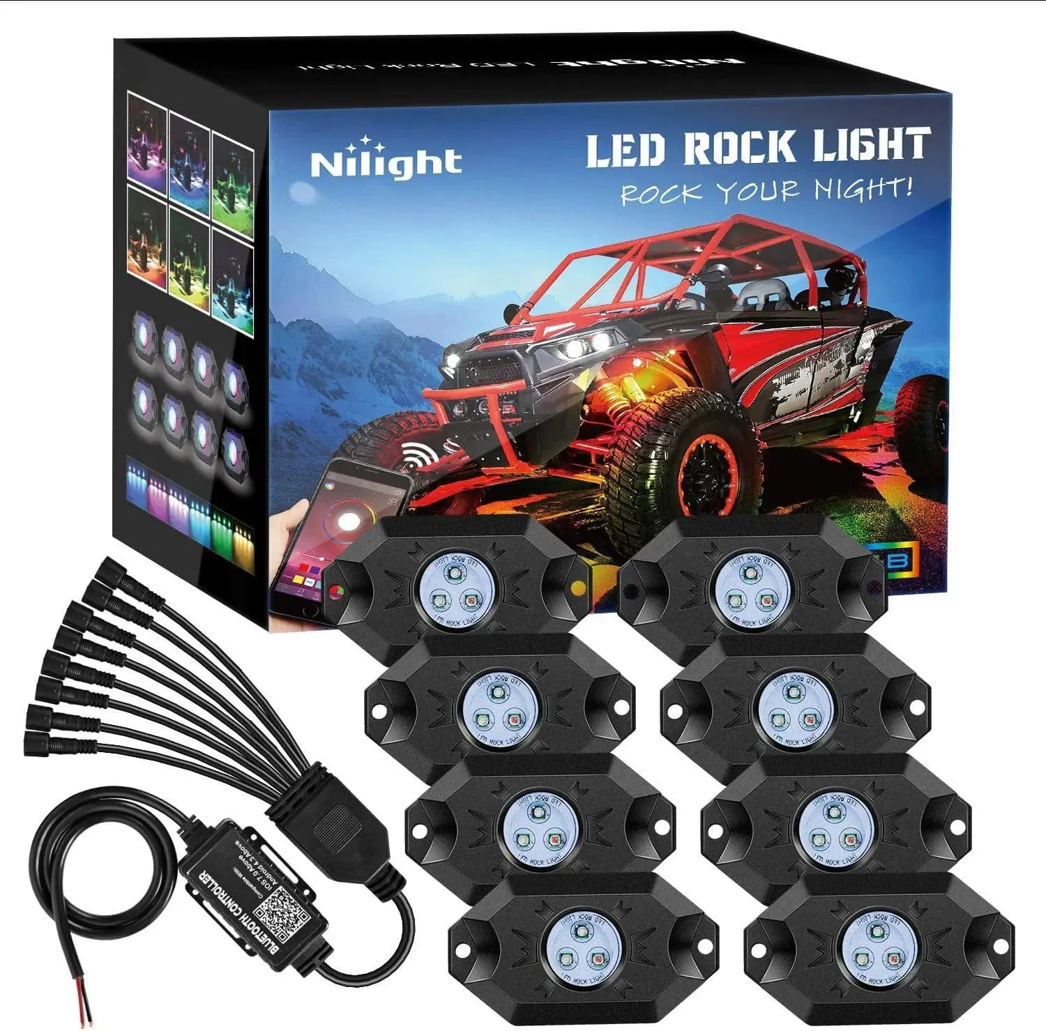 LED RGB Rock Lights Bluetooth Underglow Multicolor Neon (4 Pods)