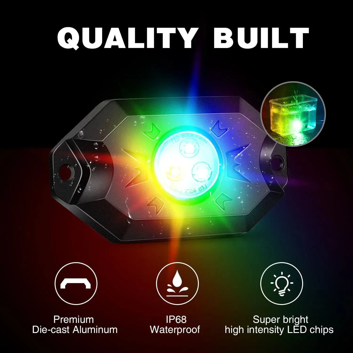 LED RGB Rock Lights Bluetooth Underglow Multicolor Neon (4 Pods)