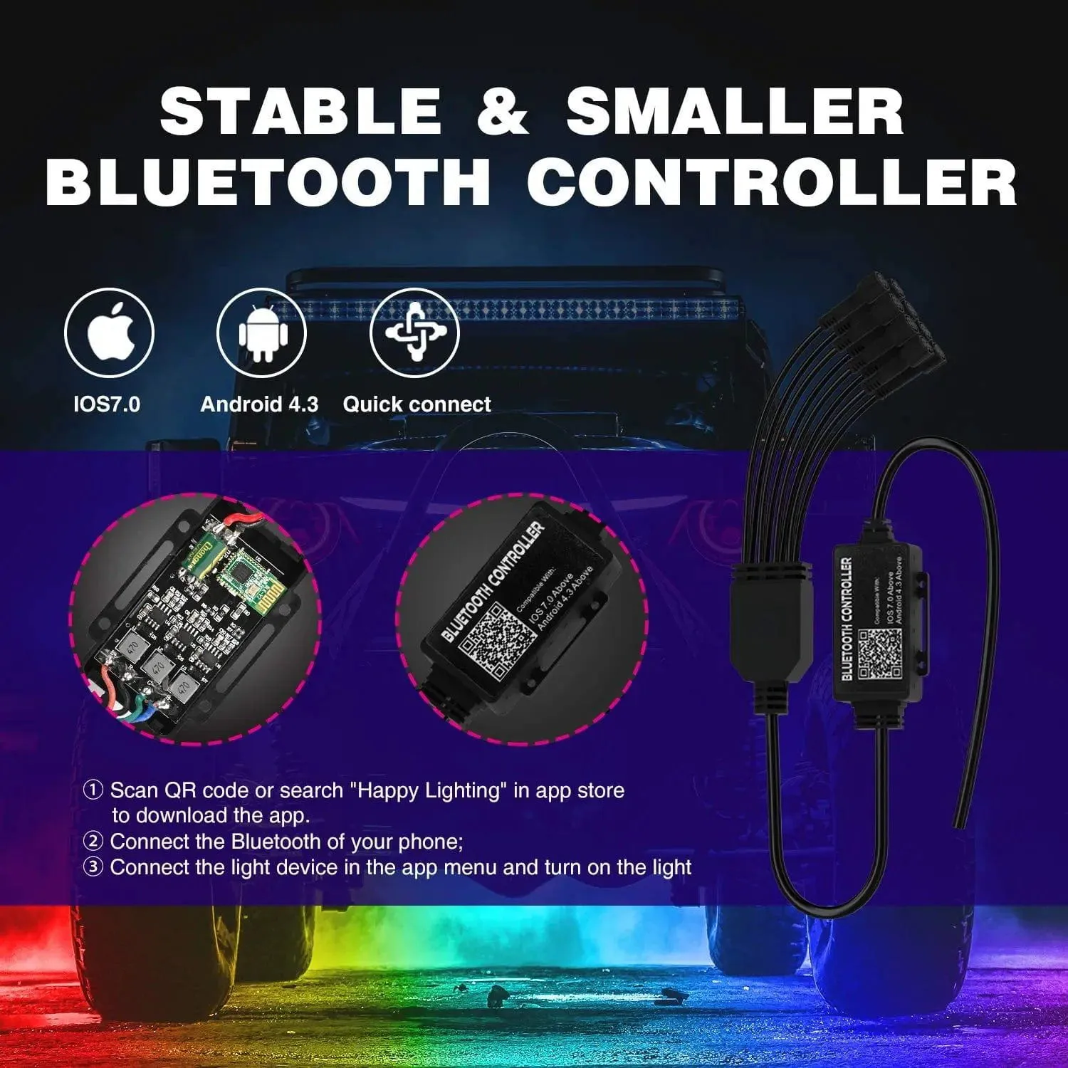LED RGB Rock Lights Bluetooth Underglow Multicolor Neon (4 Pods)
