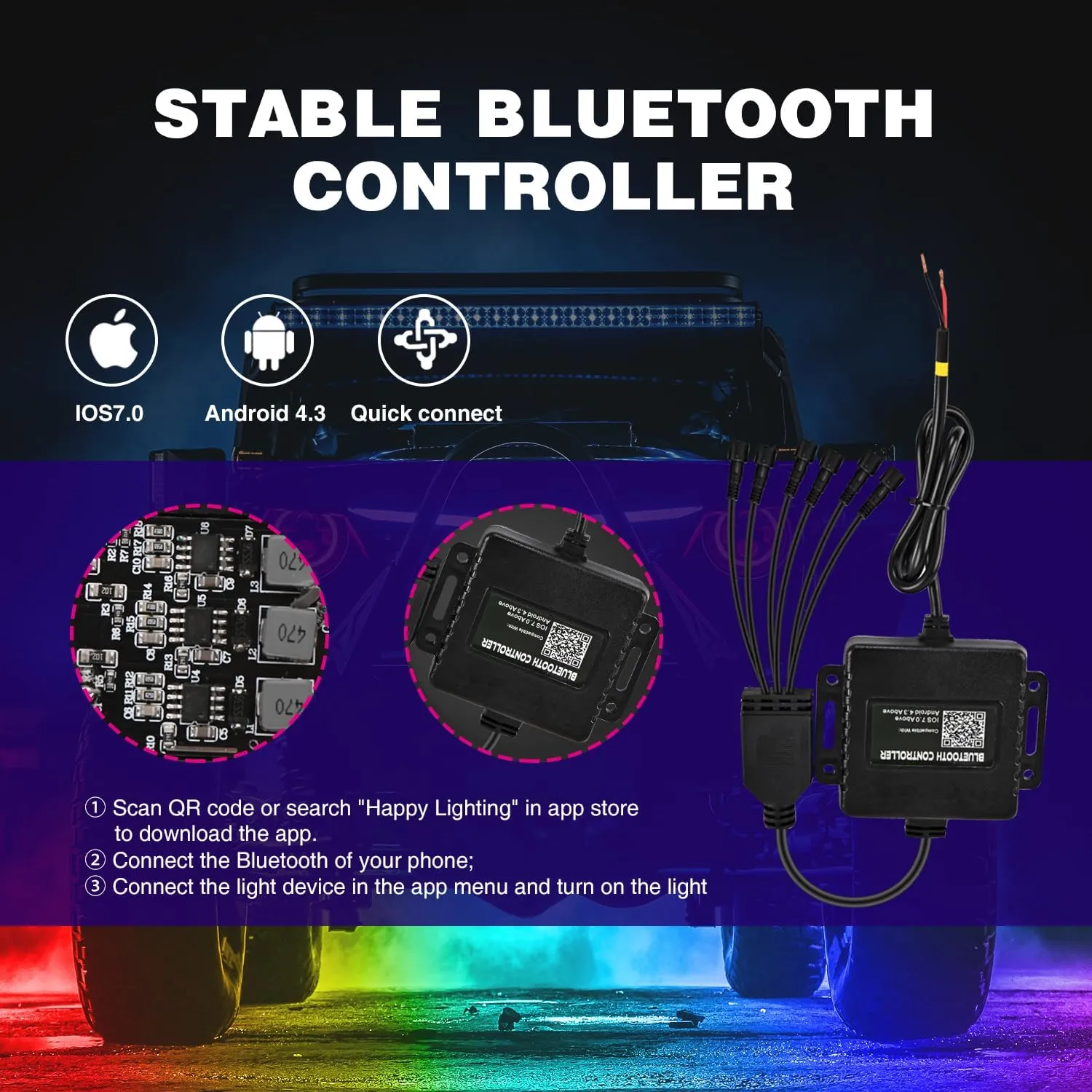 LED RGB Rock Lights Bluetooth Underglow Multicolor Neon (6 Pods)